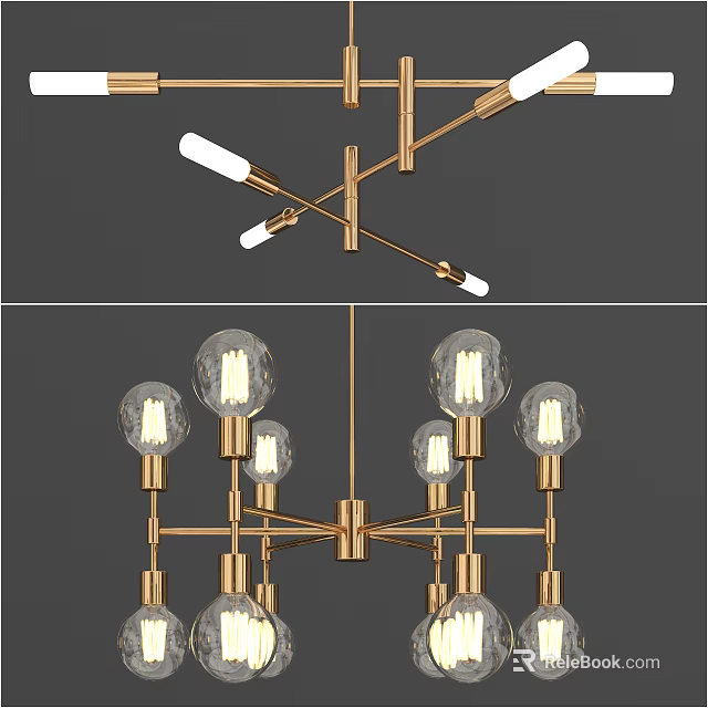Modern Gold Chandelier with Cross Metal Frame and Multiple Glass Bulbs for Interior Decor 3d model 