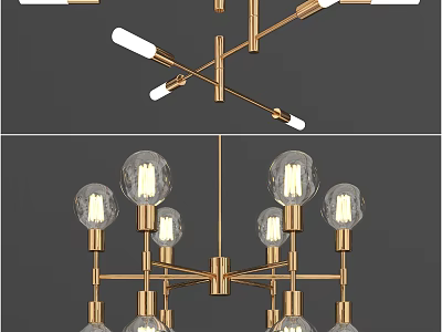 Modern Gold Chandelier with Cross Metal Frame and Multiple Glass Bulbs for Interior Decor 3d model