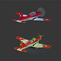 Two Red And White Passenger Planes With Propellers Flying On Dark Background 3d model