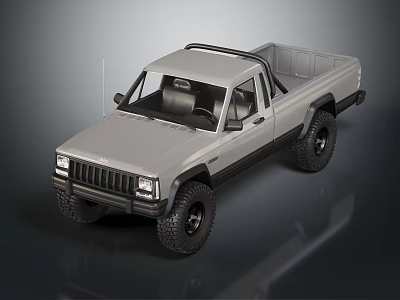 Gray Pickup Truck With Roof Rack Black Tires And Front Grille Design 3d model