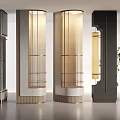 Modern Exhibition Hall Sculptural Columns Featuring Glass Metal And Warm Lighting