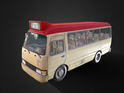 Modern Beige Minibus With Red Roof Side Windows And Passenger Seats 3d model