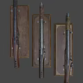 Two Antique Rifles With Wooden Stocks And Metal Components On Display Stands