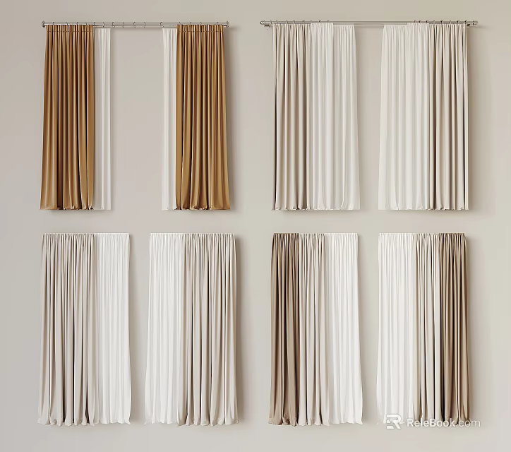 Stylish Curtains in Various Colors for Home Interior Decor and Window Treatment 3d model 