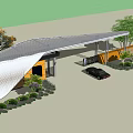 White Perforated Building Facade Design With Greenery Trees And Entrance Area