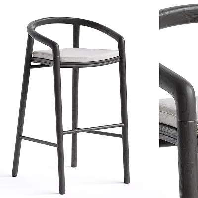 Modern Minimalist Bar Stool With Black Frame White Cushion And Curved Armrest 3d model