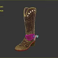 Stylish Brown Tall Leather Boots With White Decorative Top And Red Heel Pendant