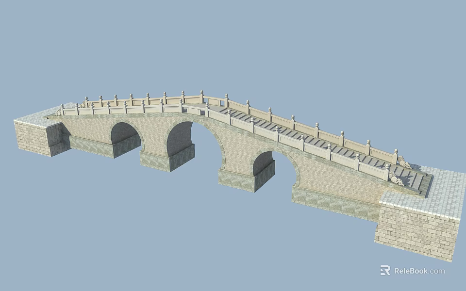 Traditional Stone Arch Bridge With Multiple Arches And Decorative Railings 3d model 
