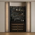 Modern Luxury Built In Wine Cabinet With Marble Backdrop And Warm Side Ambient Lighting