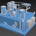 Blue Hydraulic Industrial Equipment With Dual Motors Pipes Gauges And Valves On Stable Base