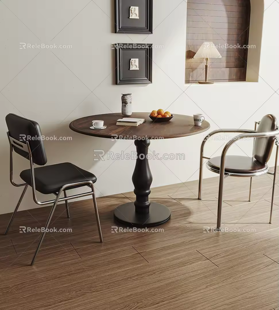 Middle Ancient Round Dining Table and Chair 3d model