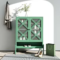 Green Shoe Cabinet With Diamond Grid Doors And Bench Top For Shoe Storage