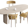 Modern Light Wood Oval Dining Table Set With Yellow Chairs And White Bowl Teapot