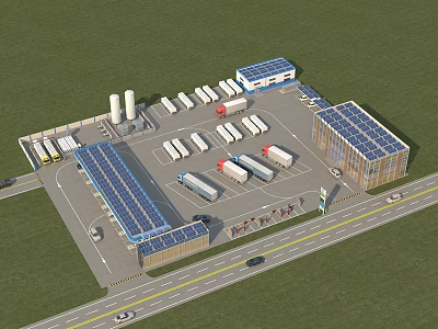 Gas Station With Solar Panel Roofs Fuel Storage Tanks And Vehicle Parking Area 3d model