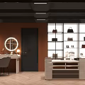Modern Walk In Closet With Glass Wardrobes And Hanging Clothes