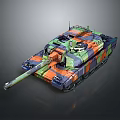 Modern Military Tank With Colorful Camouflage Pattern Turret And Long Cannon Design
