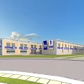 Aerial Planning Of Modern Commercial Building With Facade Windows Parking Area And Green Space