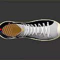 White High Top Sneakers With Blue And Yellow Accents And Brown Sole For Daily Wear