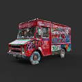 Red Urban Food Truck Adorned With Vibrant Graffiti Art And Street Design