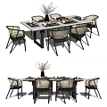 Elegant Modern Dining Table Set With Comfortable Chairs And Tableware Decorations 3d model