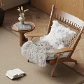 Cozy Living Room With Wooden Armchair White Furry Pillow Plush Blanket And Herringbone Floor
