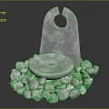 Gray Stone Sculptural Structure With Central Hole Circular Disk And Surrounding Pebbles