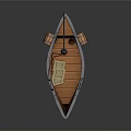 Small Wooden Sailboat With Orange Hull White Sail Red Flag Boxes And Barrel