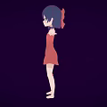 Cartoon Style Woman With Blue Hair Green Eyes In Red Dress Arms Outstretched