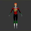 Red Haired Superhero 3D Character With Yellow Goggles Red Black Costume Green Accents