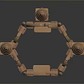 Wooden Castle Model With Multiple Spires And Arched Structures Light Brown On Dark Reflective Background