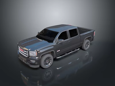 Gray Modern Pickup Truck With Silver Side Steps And Black Wheels Design 3d model
