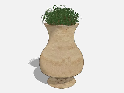 Elegant Bonsai Potted Plant In Beige Terracotta Vase With Green Foliage 3d model
