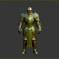 3D Model of Green and Gold Medieval Armor With Intricate Decorative Patterns and Metallic Finish