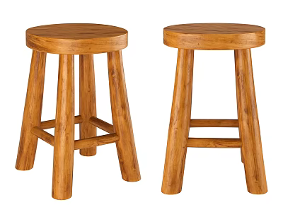 Sturdy Wooden Bar Stools With Round Seat And Four Legs Simple Design 3d model