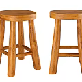 Sturdy Wooden Bar Stools With Round Seat And Four Legs Simple Design