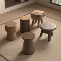 Modern Silent Other Stool Bar Stool Round Stool Solid Wood Stool 3d model