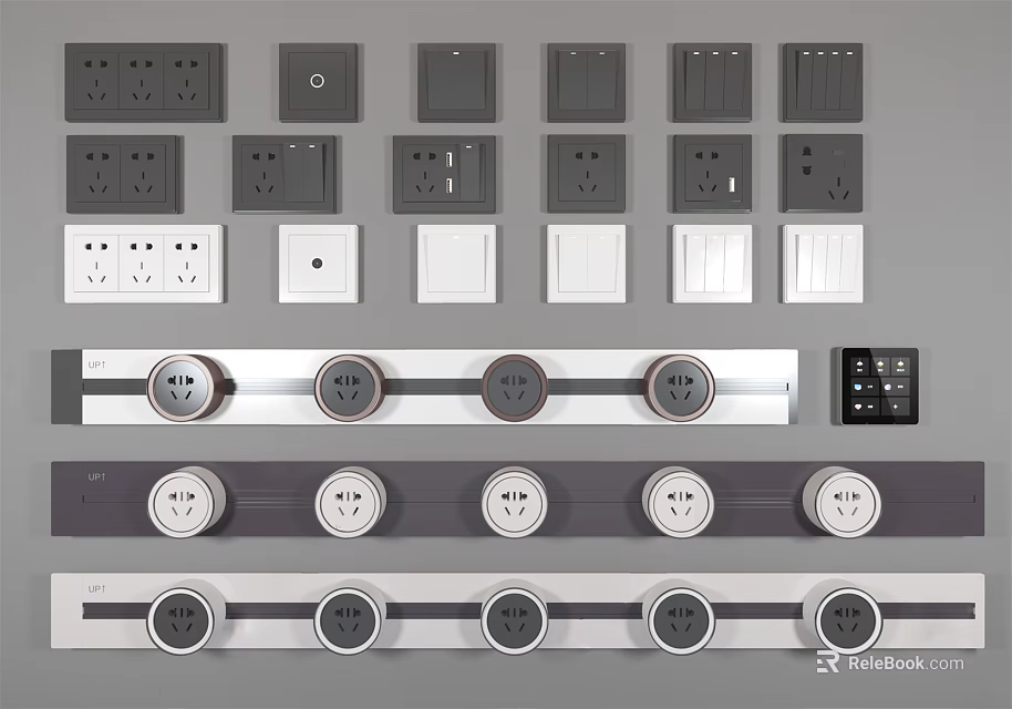 Modern Electrical Switch Panels With Various Designs And Wall Mounted Home Use Styles 3d model 