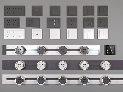 Modern Electrical Switch Panels With Various Designs And Wall Mounted Home Use Styles 3d model
