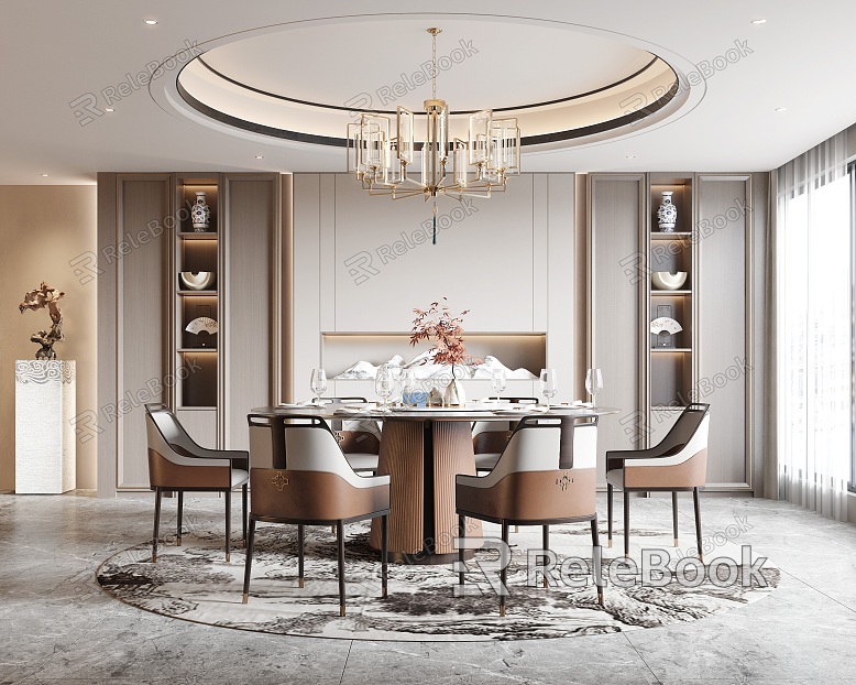 New Restaurant Dining Table and Chair Round Dining Table Dining Chair Single Chair Wine Cabinet Decorative Cabinet Dining Room Cabinet Wall model