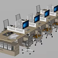 Modern Office Workspace With Multiple Desks Computers Chairs And Filing Cabinet 3d model