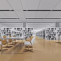 Modern Library Interior With Bookshelves And Chairs 3d model