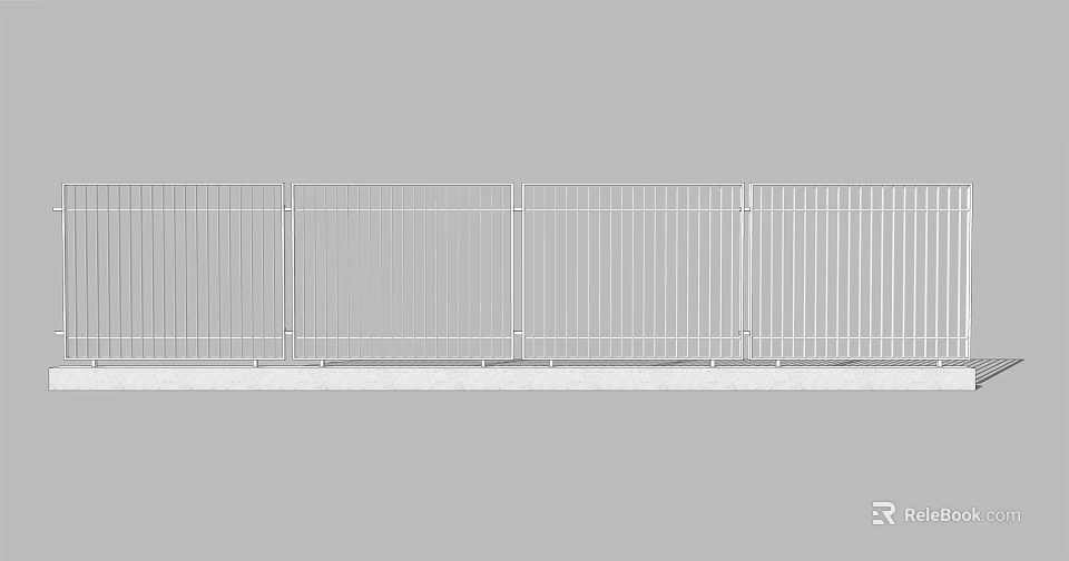 White Metal Fence with Vertical Bars for Garden and Residential Areas 3d model 