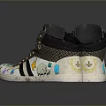 High Top Casual Sneakers With Colorful Graffiti Design Black Stripes And White Sole