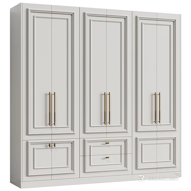 Elegant White Dresser With Gold Handles Multiple Drawers And Storage Doors 3d model 