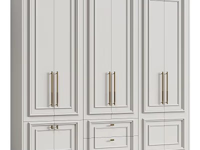 Elegant White Dresser With Gold Handles Multiple Drawers And Storage Doors 3d model