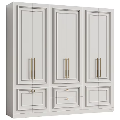 Elegant White Dresser With Gold Handles Multiple Drawers And Storage Doors 3d model