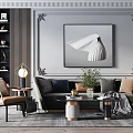 Modern Living Room With Sofa And Coffee Table Set Decorative Painting Green Plant Throw Pillows