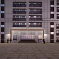 Modern Apartment Building Entrance Gate With Red Frame And Paved Square Area