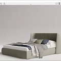 Modern Upholstered Double Bed with Checkered Pillows Grey Blanket and White Bedding