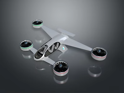 Modern Electric Flying Vehicle With Four Rotors Streamlined Body And Transparent Cockpit 3d model